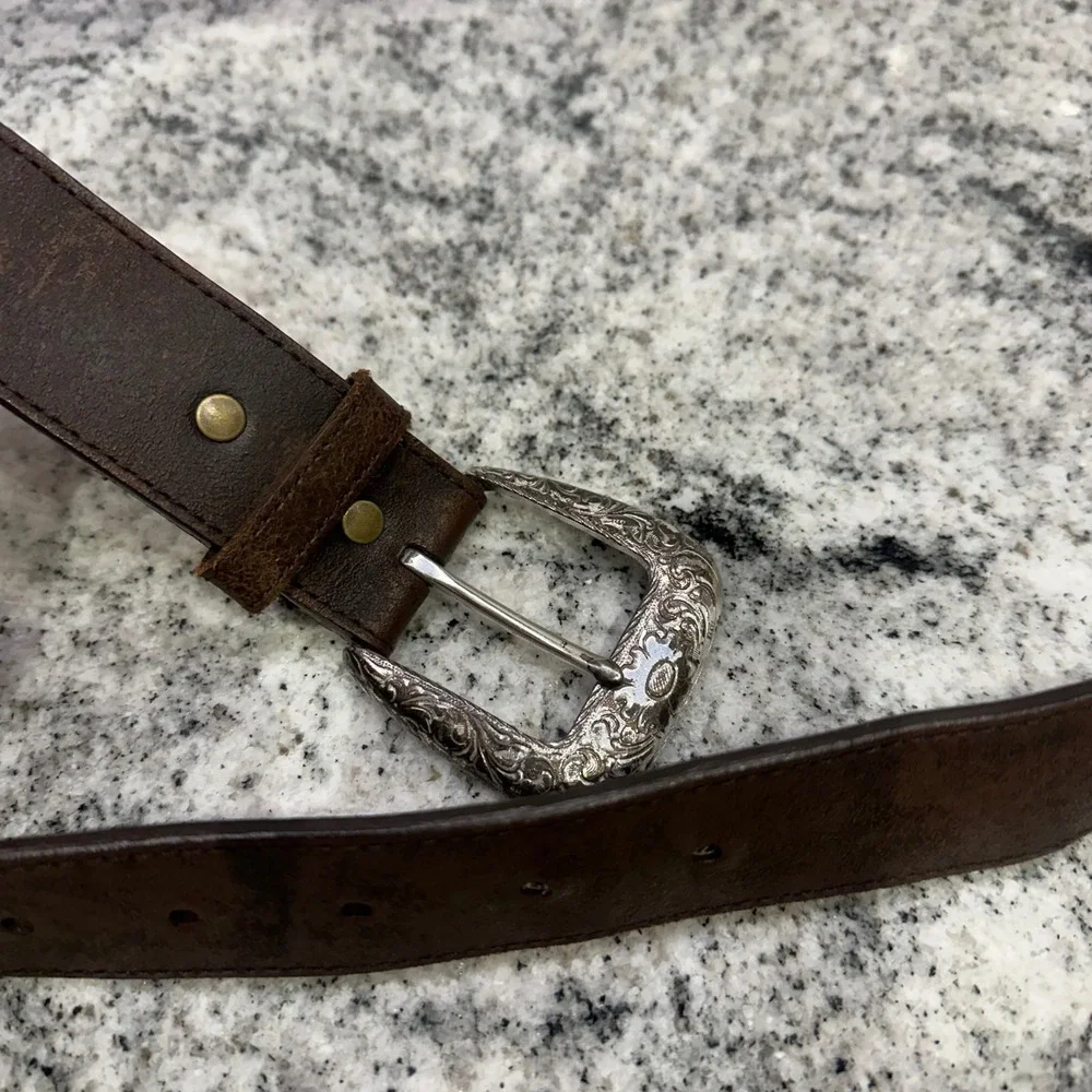 Nocona Mens 32 Leather Belt Brown Horsehair Inlay Conchos Western Cowboycore